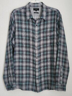 VINCE Classic Fit Plaid Soft Button Down L